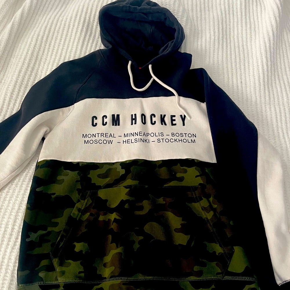 Mens CCM color block camp hoodie.